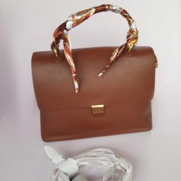 Briefcase Inspired Leather Handbag - Brown